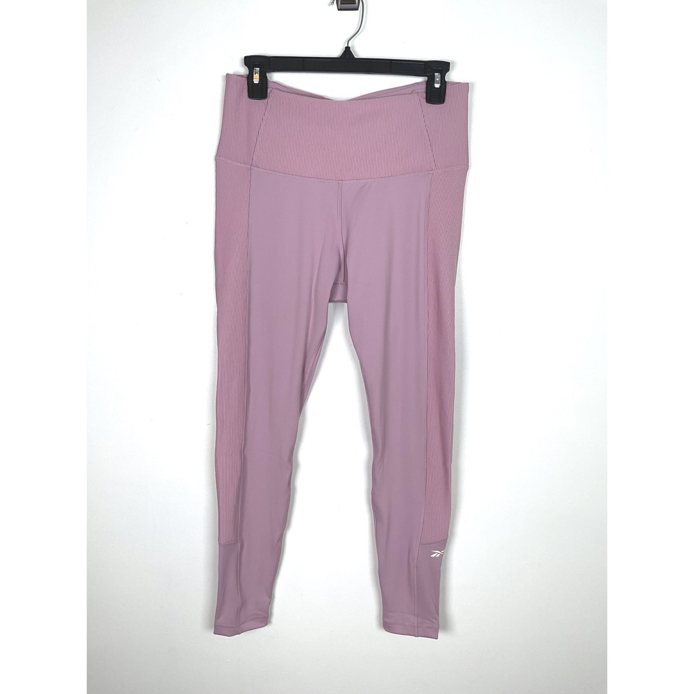 Reebok Women's Infused Lilac Ribbed High Waist Workout Leggings - Large